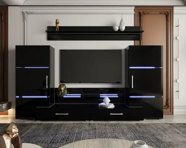 Set Living Domino 280x45x140 cm, MDF Negru Lucios