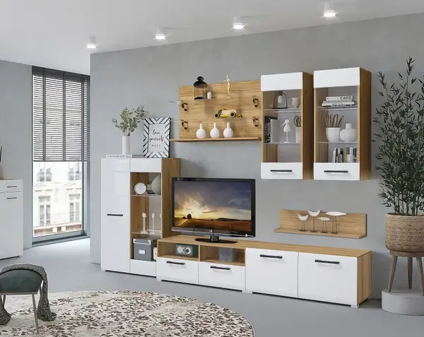 Set Living Nensi 3 Stejar Auriu Alb 280x47x200 cm