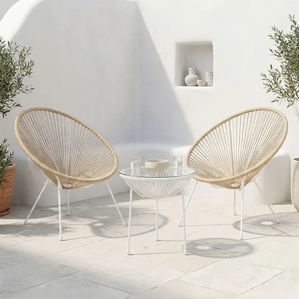 Set lounge exterior Acapulco, 3 piese, metal si ratan PE, Negru, 50x50x52 cm