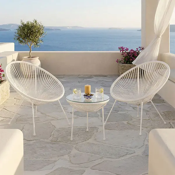 Set lounge exterior Acapulco, 3 piese, metal si ratan PE, Negru, 50x50x52 cm