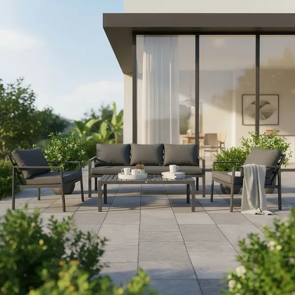 Set lounge exterior Gardenly I, 4 piese, Antracit, aluminiu cu perne, antracit, 175x69x72 cm