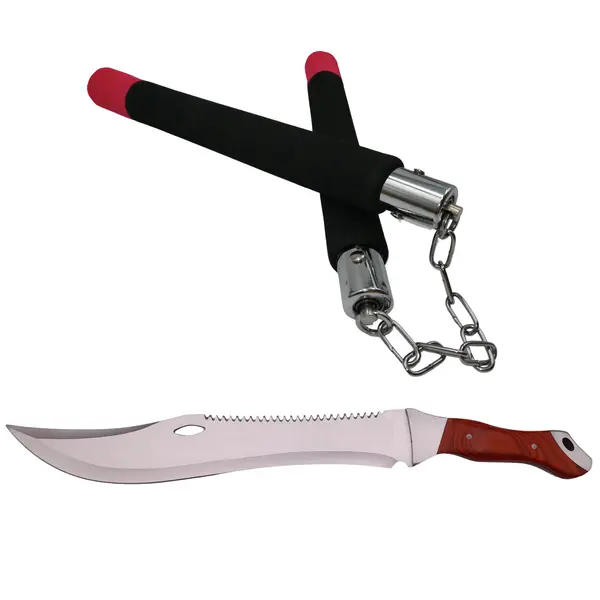 Set maceta de vanatoare DEPOX , Knife of Mind, otel inoxidabil, argintie, 46 cm si nunceag burete
