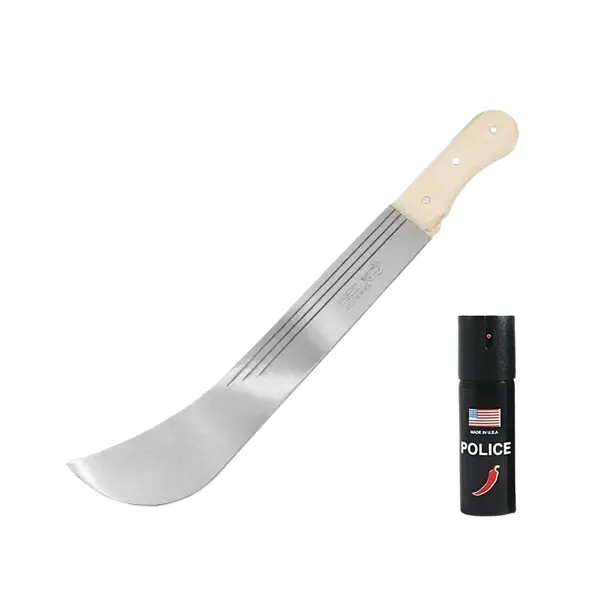 Set maceta Otel Inoxidabil si spray autoaparare chili DEPOX , Maner Lemn Natural, pentru Gradinarit, Agricultura, Silviculturam, 55 cm 60 ml