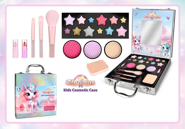 Set machiaj copii - trusa in valiza metalica cu accesorii lavabile si non-toxice