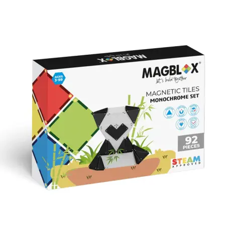 Set magnetic Magblox - 92 piese magnetice de constructie Monocrom AlbNegru