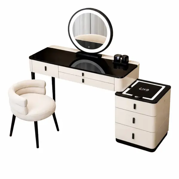 Set MARIPOSA & LUNA – măsuță de machiaj cu oglindă LED și scaun confortabil 100x40x120 cm