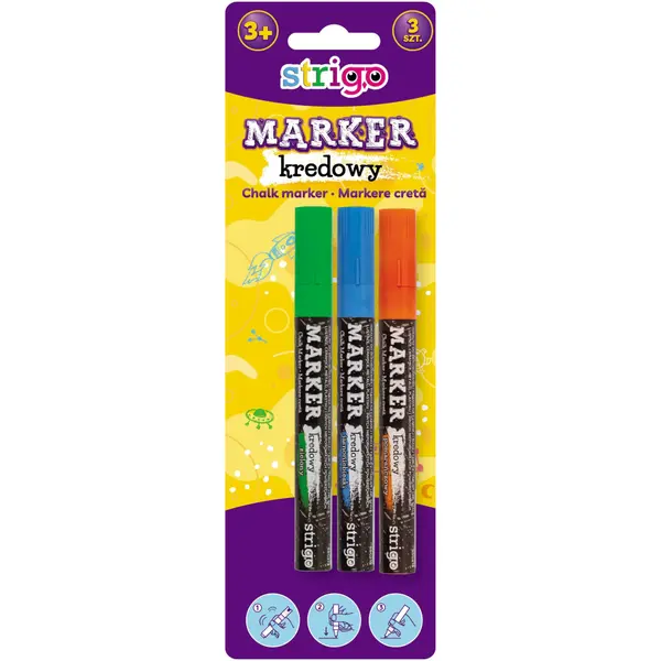 Set markere creta lichida Strigo, varf rotund, 4 mm, 3 culori