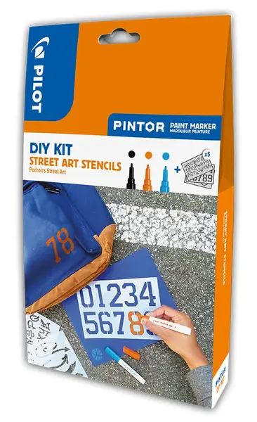 Set markere cu vopsea Pilot Pintor DIY Street Art negru/portocaliu/albastru Set Pintor DYI street art Pilot