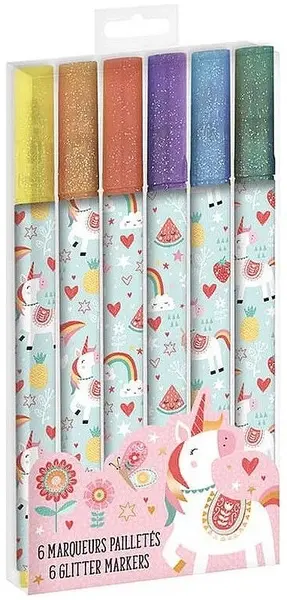 Set markere Janod - Unicorn, 6 buc, strălucitoare