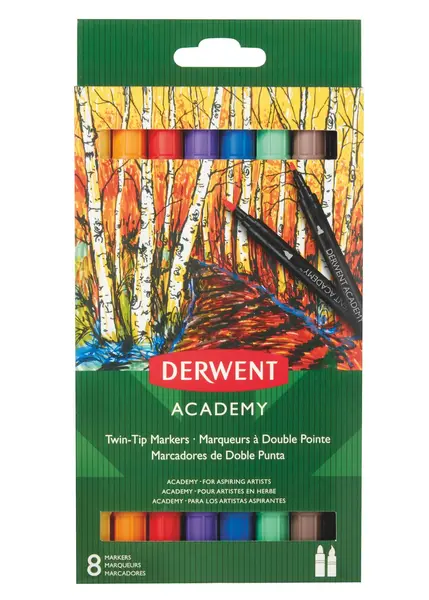 Set markere pe baza de apa Derwent Academy varf pensula 8buc Set markere pe baza de apa Derwent Academy varf pensula 8buc