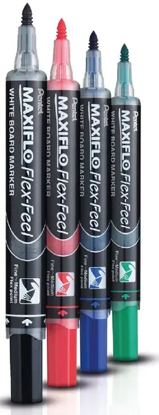 Set markere Pentel Board Maxfilo - Flex-Feel, 4 bucati + burete