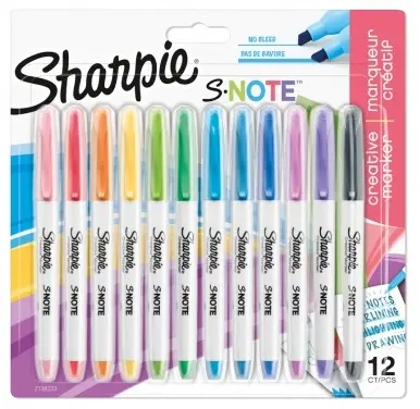 Set markere permanente Sharpie - S-Note, 12 culori