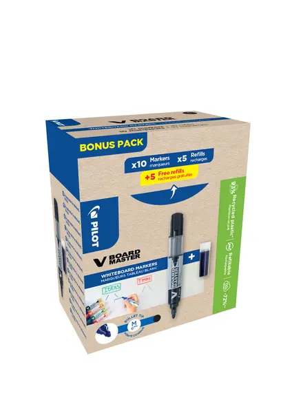 Set markere tablă Pilot V-Board Master Begreen 10 markere + 10 rezerve vârf 2.3 mm Set markere tablă Pilot V-Board Master Begreen 10 markere + 10 rezerve vârf 2.3 mm negru