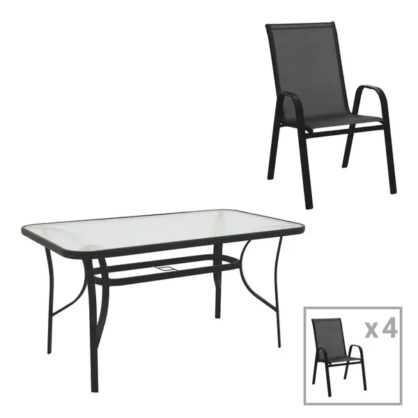 Set masă cu funcție extensibilă Calan, Metal și Sticlă, Negru, 140x80x70 cm