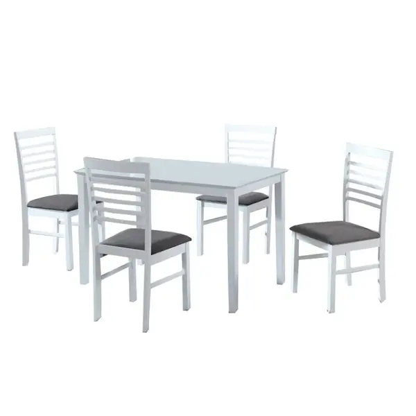Set masa cu scaune dining, MDF alb material textil gri, BRISBO 1+4