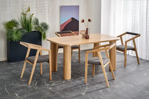 Set masa extensibila Elefante L160-240 cm + 4 scaune Azul 2 stejar natural/gri catifea