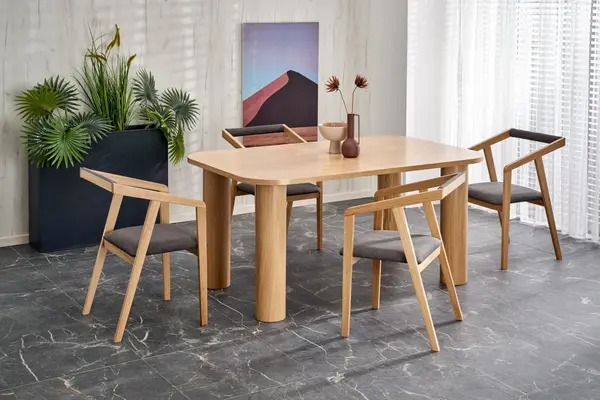 Set masa extensibila Elefante L160-240 cm + 6 scaune Azul 2 stejar natural/gri catifea