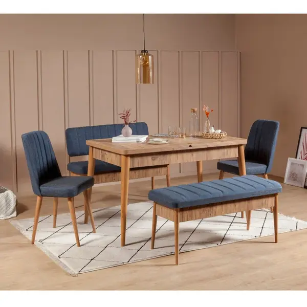 Set masa extensibila si scaune VINA, 5 piese, pin atlantic + albastru inchis, 130x80x77 cm