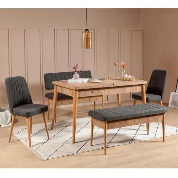 Set masa extensibila si scaune VINA, 5 piese, pin atlantic + antracit, 165x80x75 cm
