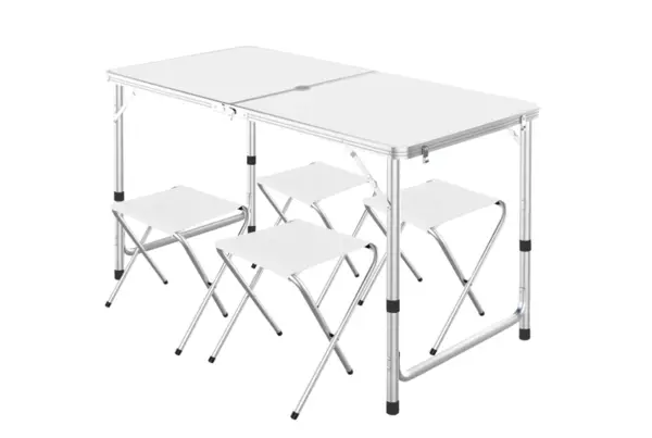 Set Masa plianta pentru camping gradina cu 4 scaune alb