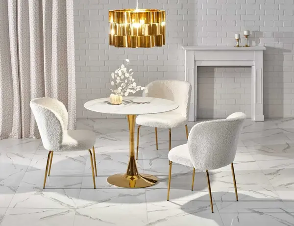 Set masa rotunda Casemiro + 3 scaune K474 crem/auriu
