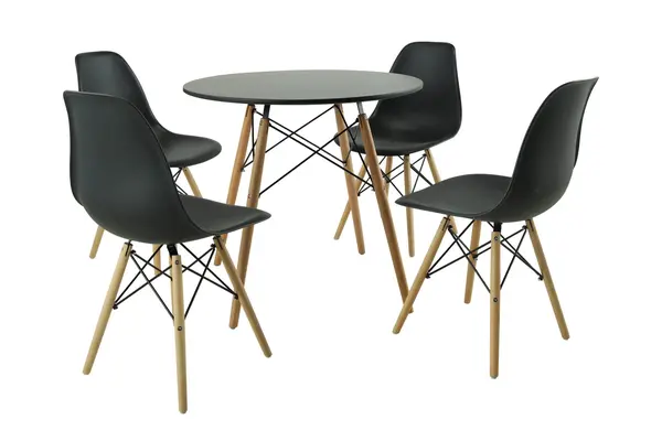 Set masa Round cu 4 scaune, Negru