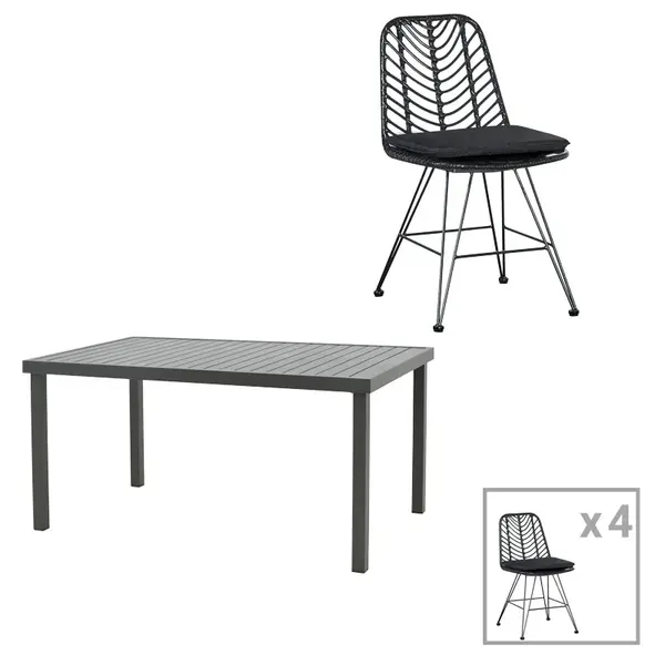 Set masa si scaune 5 buc de gradina Naoki-Kliton C Pako World Antracit 150x80x74 cm