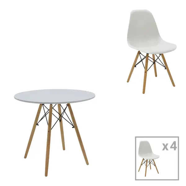 Set masa si scaune 5 piese Julita, Alb, 80x80x73 cm