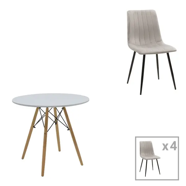 Set masa si scaune 5 piese Julita-Noor Gri 80x80x76 cm