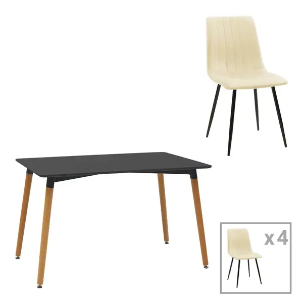 Set masa si scaune 5 piese Natali-Noor Bej 120x80x76 cm