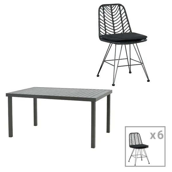 Set masa si scaune 7 buc de gradina Naoki-Kliton C Pako World Antracit 150x80x74 cm