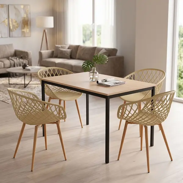 Set masa si scaune dining, 5 buc, Ezra Faragio, Pako, Negru 120x75x75 cm