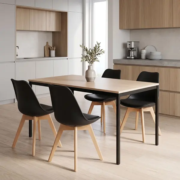 Set masa si scaune dining, 5 buc, Gaston Faragio, Pako, Natural 120x75x75 cm