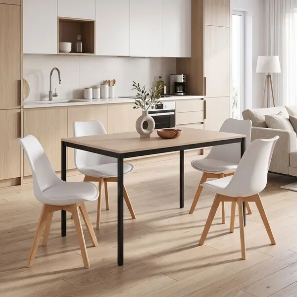 Set masa si scaune dining, 5 buc, Gaston Faragio, Pako, Negru 120x75x75 cm