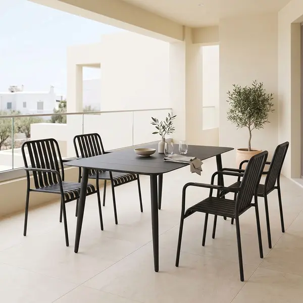 Set masa si scaune dining, 5 buc, Heven Vista, Pako, Negru 150x80x72 cm