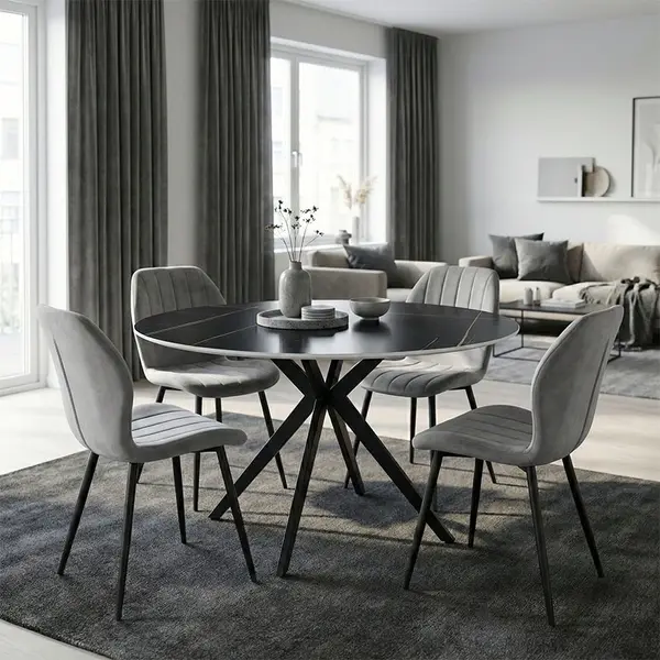 Set masa si scaune dining 5 buc. Jelour - Orbital, Gri, 120x120x76 cm