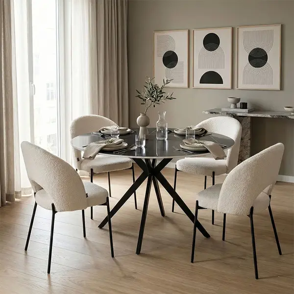 Set masa si scaune dining 5 buc. Masebo - Orbital, Alb, 120x120x76 cm