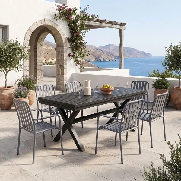 Set masa si scaune dining, 7 buc, Dagyn Vista, Pako, Antracit 240x90x76 cm