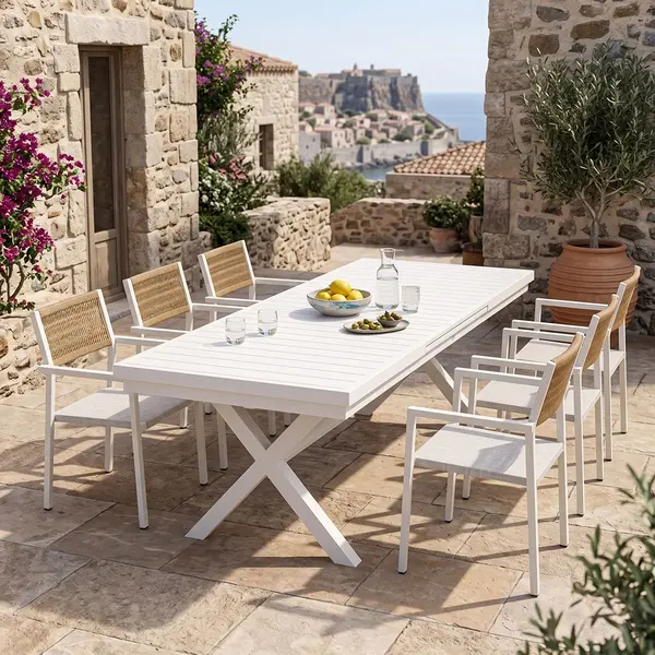 Set masa si scaune dining extensibil, 7 buc, Dagyn Savor, Pako, Alb 240x90x76 cm