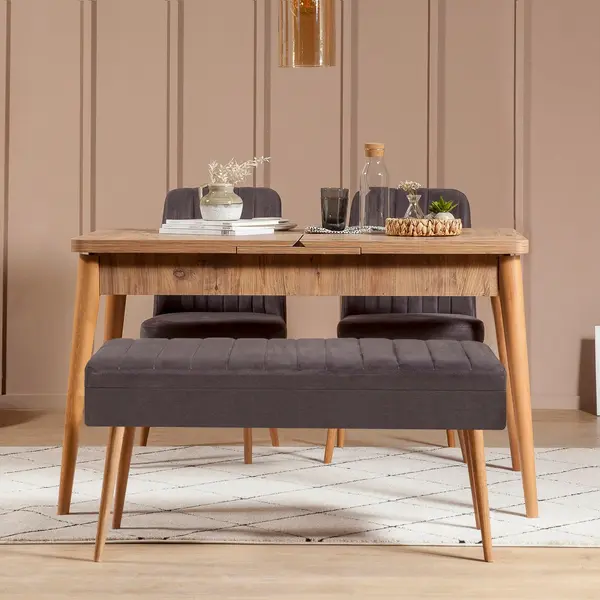 Set masă și scaune extensibile (4 bucăți) Vina, Stejar, 77x75x120 cm