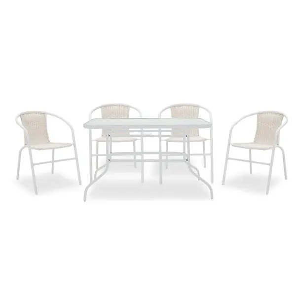 Set Masa si Scaune Gradina Valor-Obbi 5 Piese, Alb, 120x70x70 cm