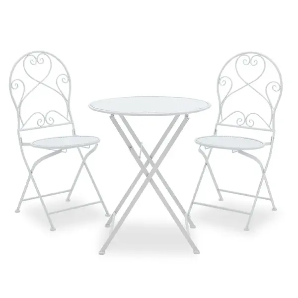 Set Masa si Scaune Gradina Walen 3 Piese Negru, Alb, 60x60x93 cm