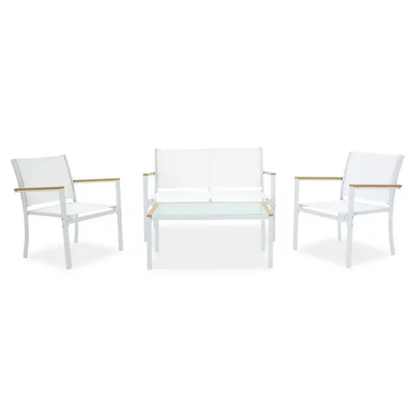 Set Masa si Scaune Lounge Jacie 4 Piese Alb