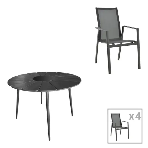 Set masa si scaune Pinap-Dashiell, 5 piese, Negru, 110x110x74 cm