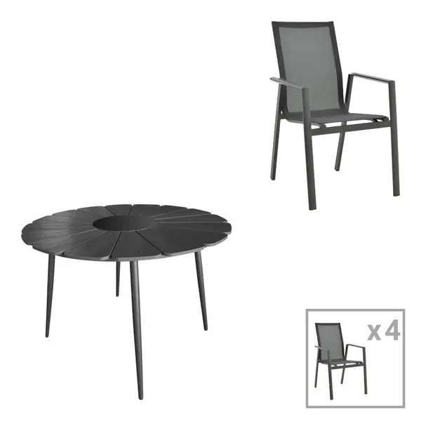 Set masa si scaune Pinap-Dashiell, Pako World, 5 piese, Negru, 110x110x74 cm