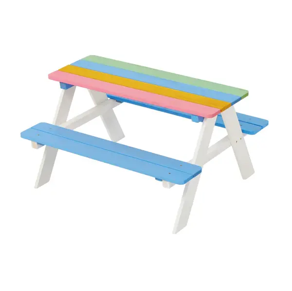 Set masuta cu bancute din lemn pentru copii Ginger Home Rainbow utilizare in gradina, curte, balcon cat si in interiorul camerei copiilor
