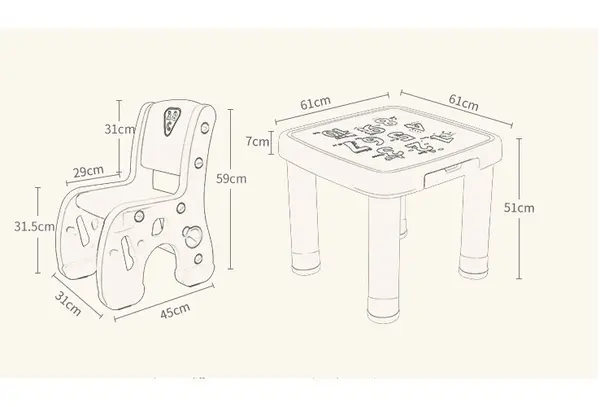 Set masuta cu sertare si 2 scaunele cu spatar pentru copii, Learning Table Orange, design ergonomic, robust, cu margini rotunjite