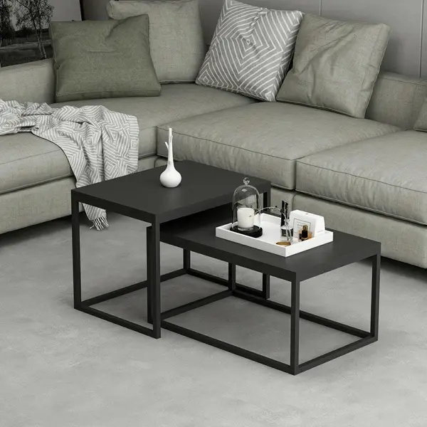 Set Masuta de Cafea Leka - Black, Negru, 60x45x47 cm