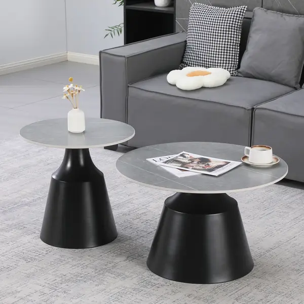 Set masute de cafea, 2 buc, Sculpt, Pako, Negru 70x70x39 cm