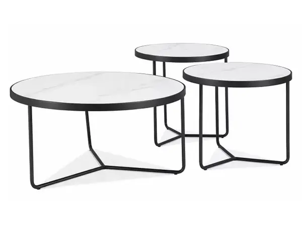 Set măsuțe de cafea Demeter alb mat / negru mat ø80/h40 cm